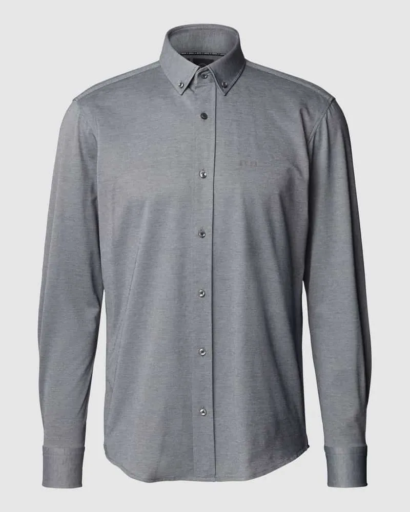 HUGO BOSS Regular Fit Businesshemd aus Pinpoint mit Stretch-Anteil Anthrazit
