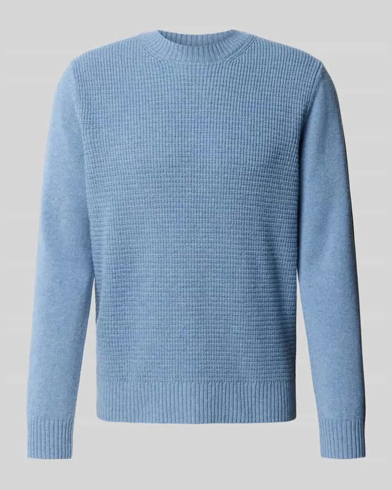 Maerz Strickpullover aus Schurwolle mit Strukturmuster Jeansblau