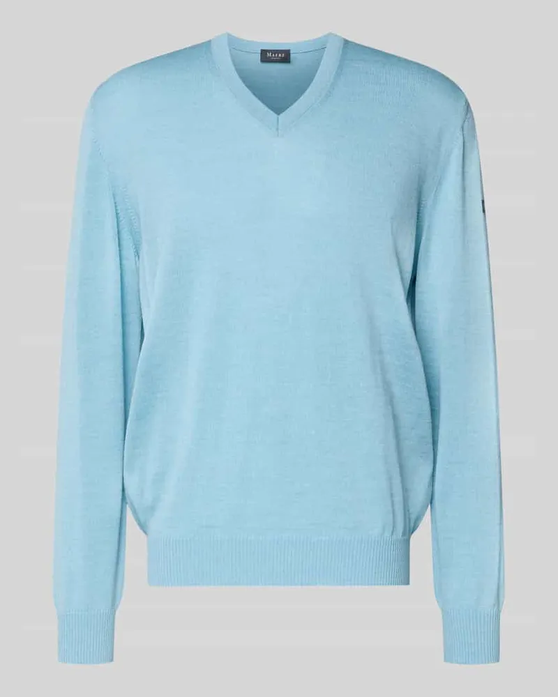 Maerz Strickpullover aus Schurwolle mit V-Ausschnitt Hellblau