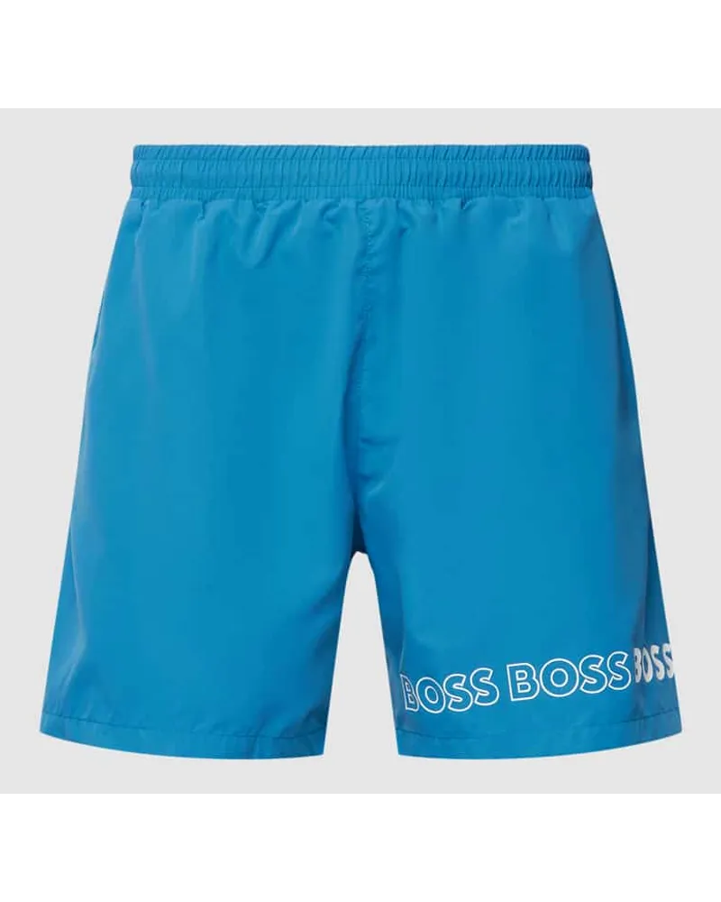 HUGO BOSS Badehose mit Label-Print Modell 'Dolphin Jeansblau