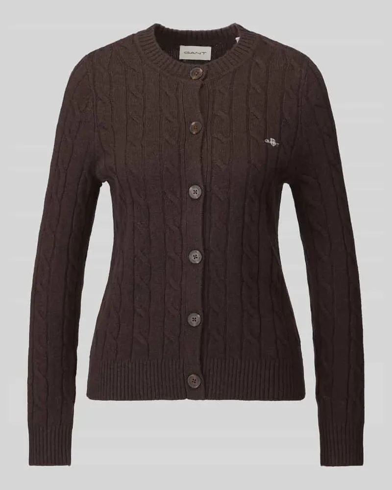 Gant Strickjacke aus Wolle mit Logo-Detail Dunkelbraun
