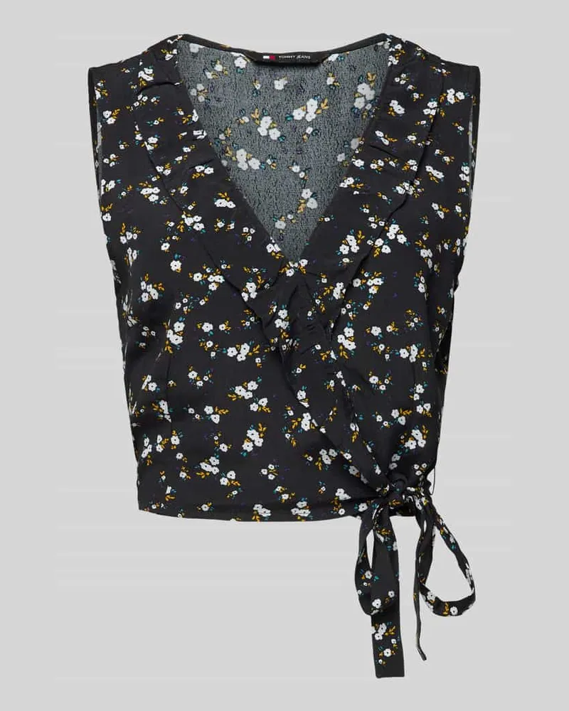 Tommy Hilfiger Cropped Wickelbluse mit floralem Muster Black
