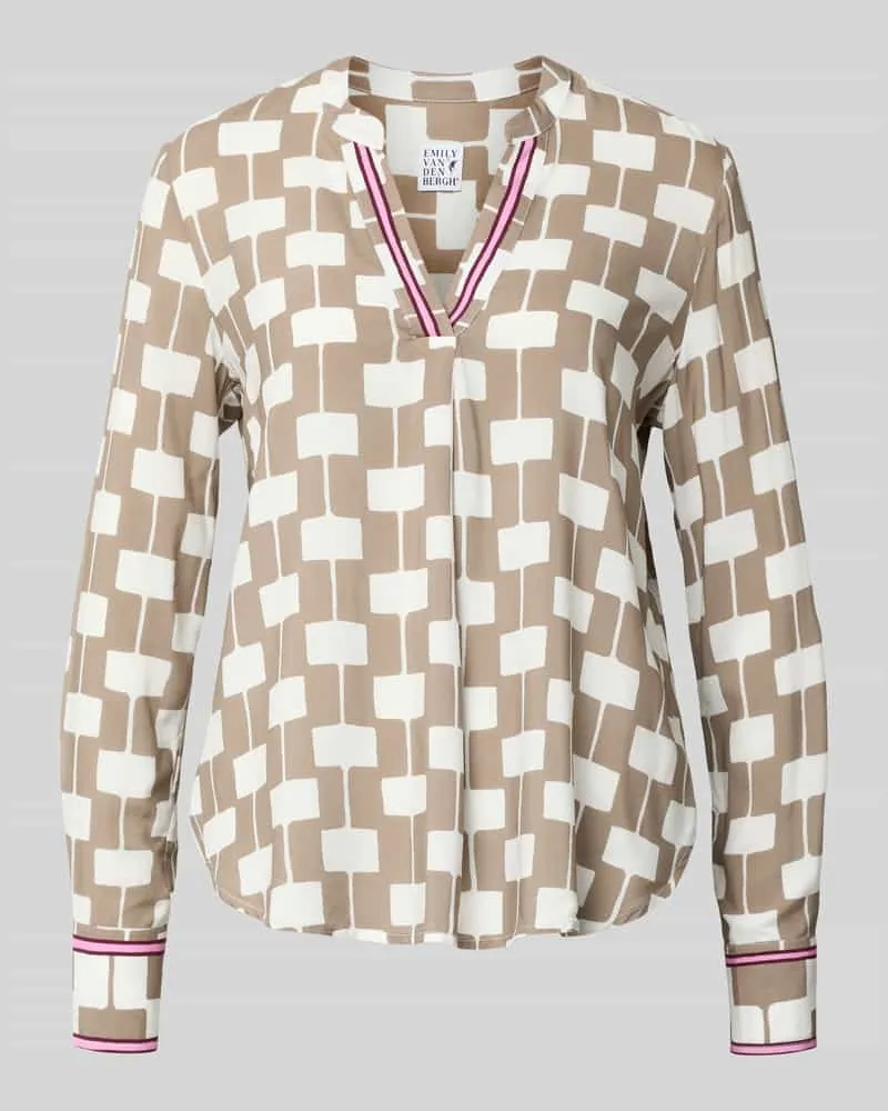 Emily van den Bergh Regular Fit Bluse aus Viskose mit V-Ausschnitt Taupe