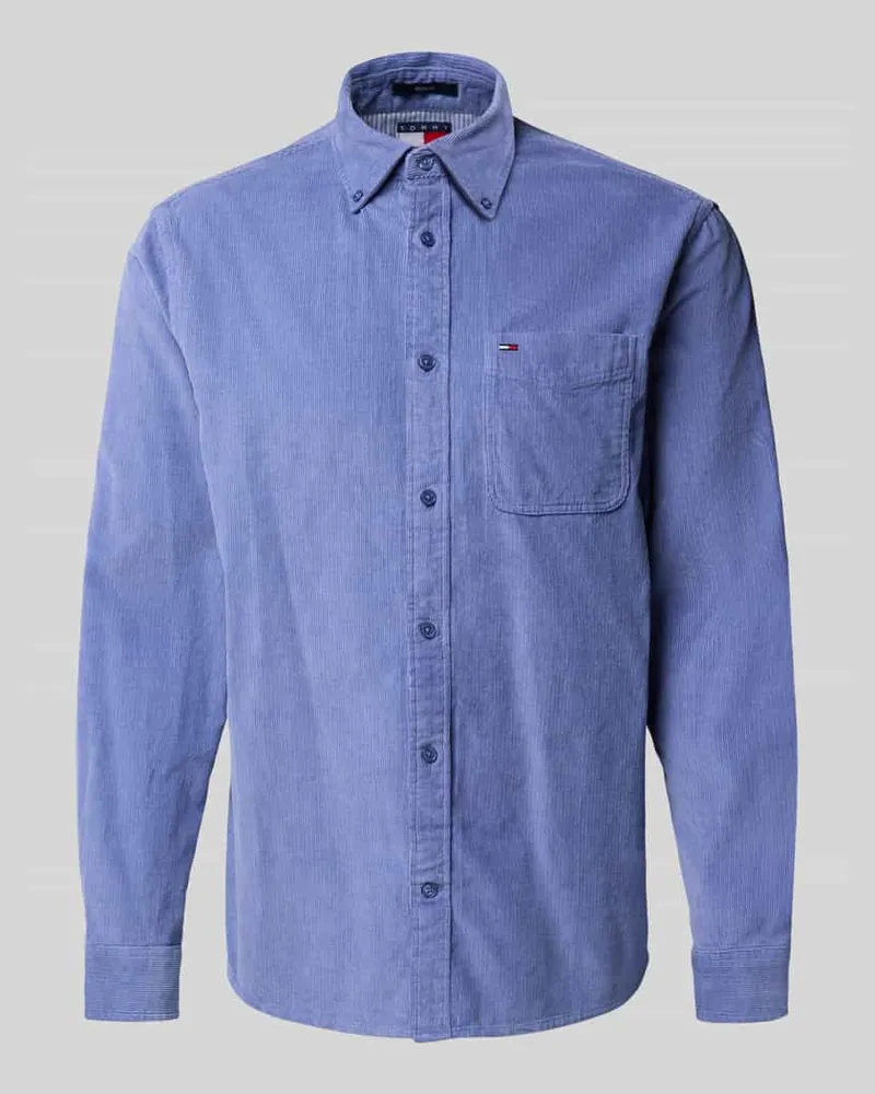 Tommy Hilfiger Regular Fit Cordhemd aus reiner Baumwolle Jeansblau