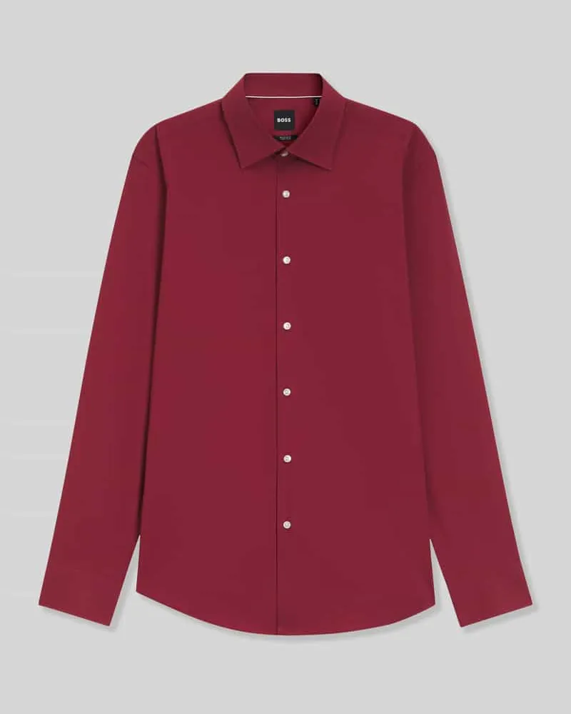 HUGO BOSS Regular Fit Businesshemd aus Baumwoll-Mix Bordeaux