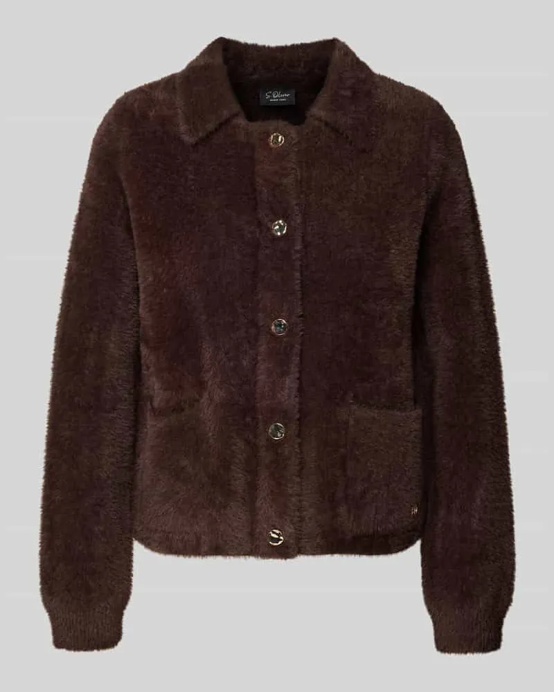 S.Oliver Boxy Fit Strickjacke aus Woll-Mix Dunkelbraun
