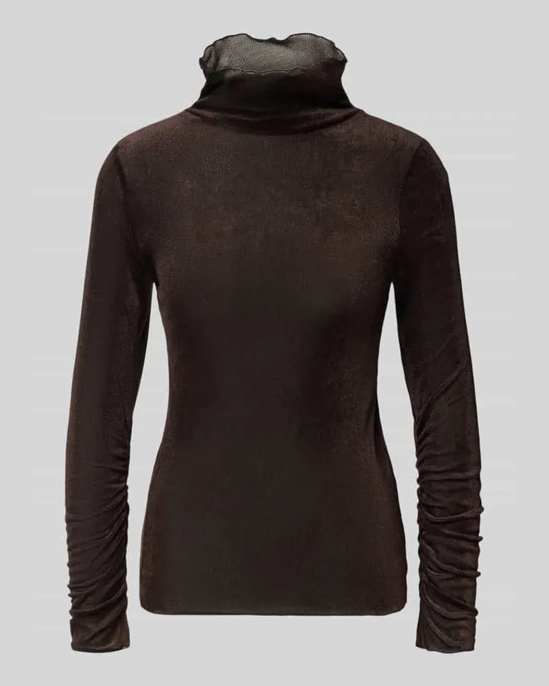 Luisa Cerano Longsleeve mit Raffungen und Stehkragen Dunkelbraun
