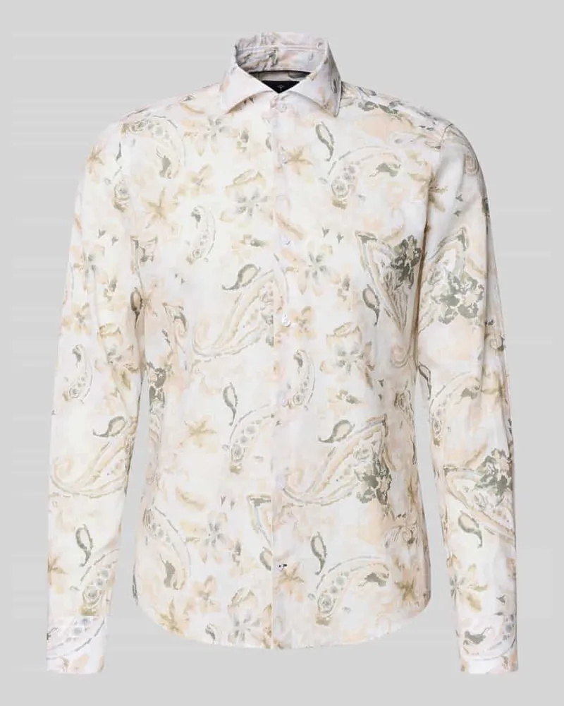 JOOP! Slim Fit Business-Hemd aus Leinen-Mix Modell 'Pai Apricot