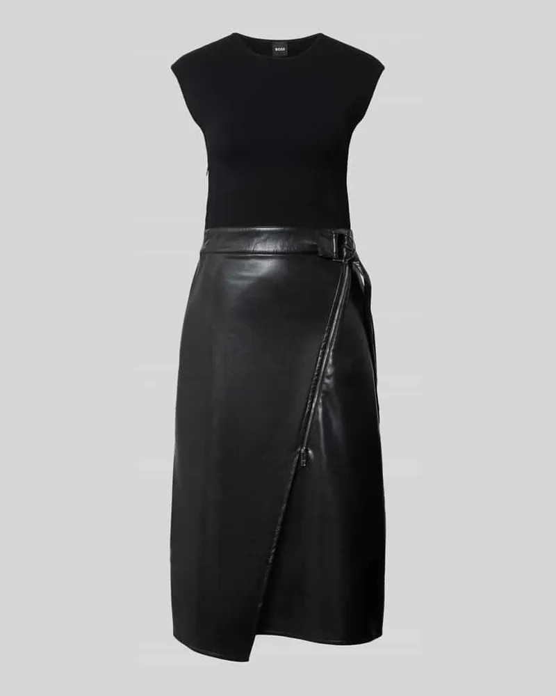 HUGO BOSS Tailliertes Midikleid mit Kunstleder Rockteil Modell 'FLEDERI Black