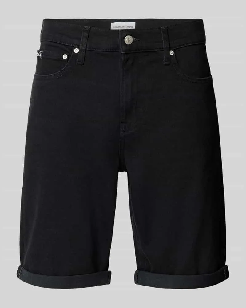 Calvin Klein Slim Fit Jeansshorts mit Label-Detail Black