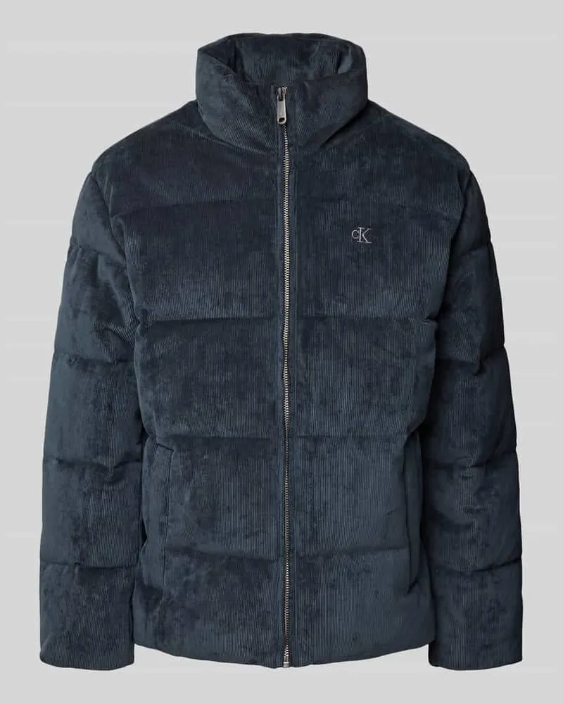 Calvin Klein Steppjacke aus Cord mit Stehkragen und Label-Stitching Rauchblau
