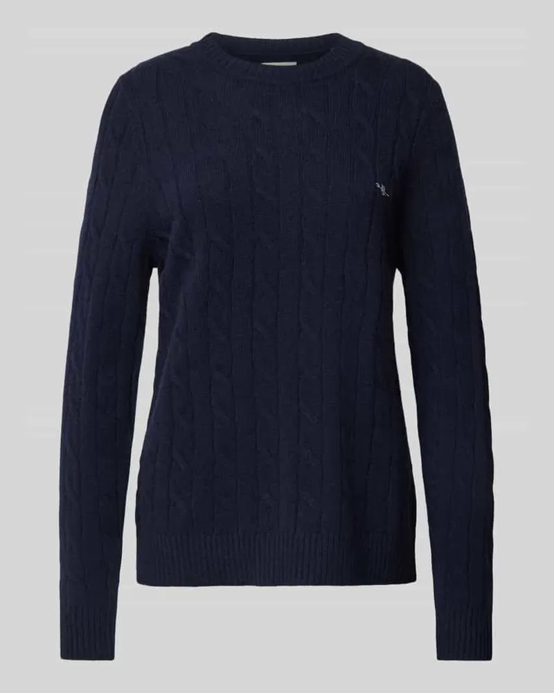 Gant Strickpullover mit Zopfmuster Dunkelblau