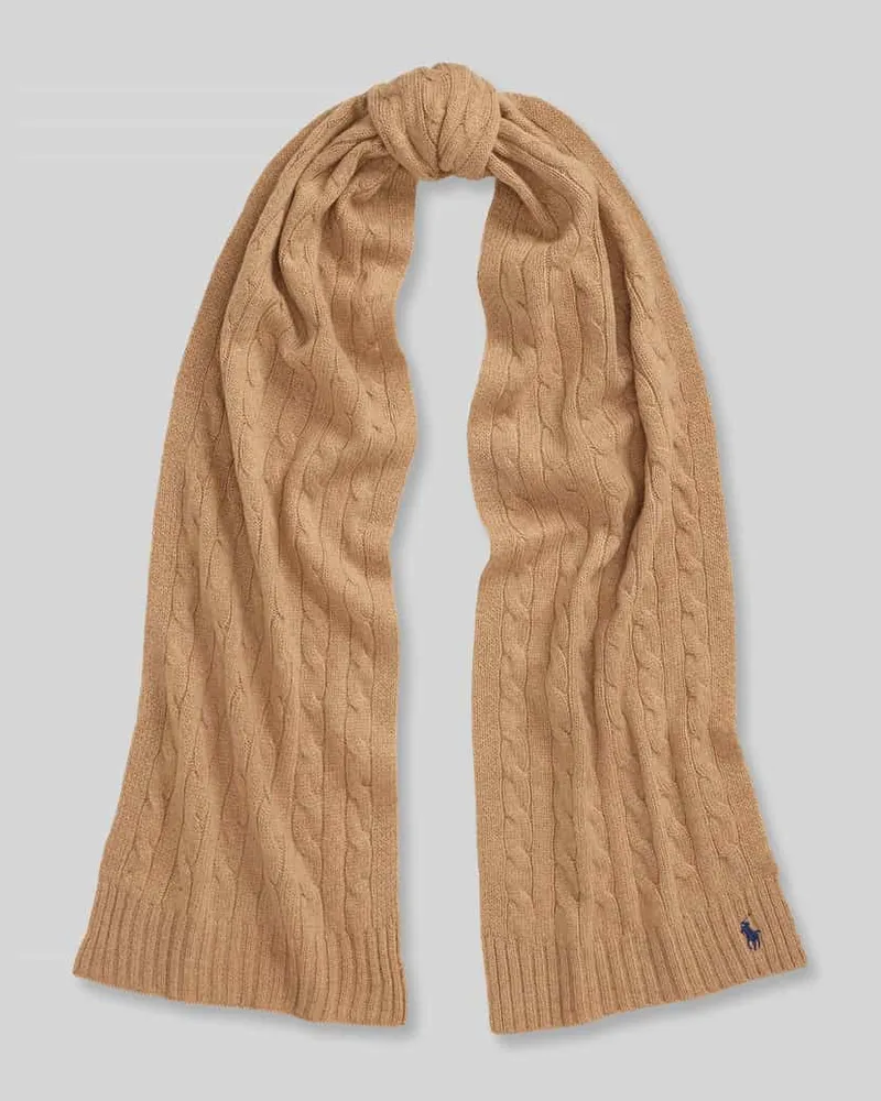 Ralph Lauren Schal aus Schurwoll-Kaschmir-Mix mit Logo-Stitching Camel