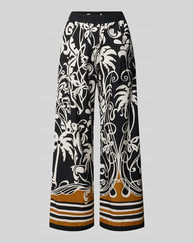 Emily van den Bergh Wide Fit Stoffhose mit floralem Allover-Print Black