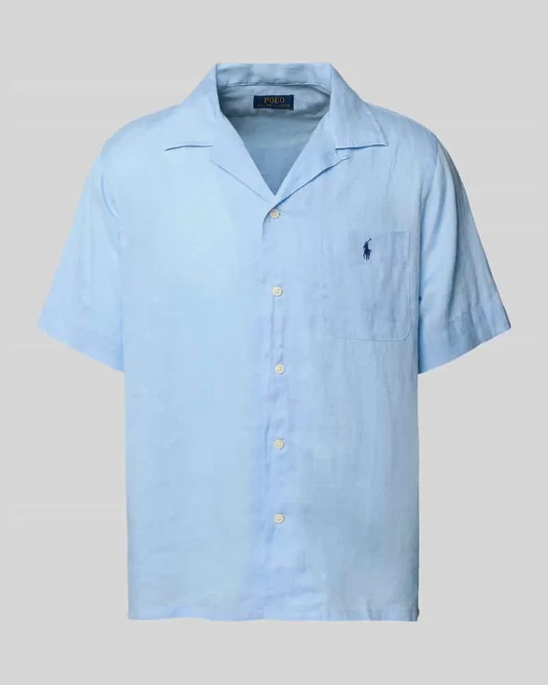 Ralph Lauren Custom Fit Leinenhemd mit Resortkragen Hellblau