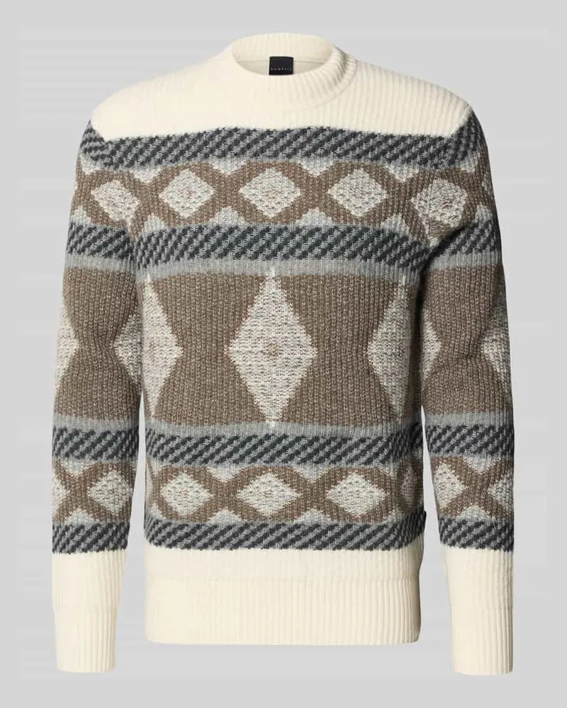 Bugatti Strickpullover mit gerippten Abschlüssen Beige