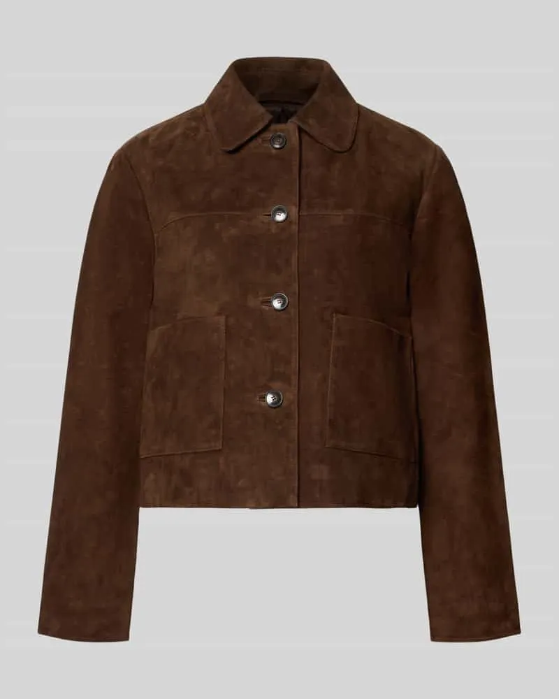 Christian Berg Lederjacke aus Ziegenvelours mit Eingrifftaschen Dunkelbraun