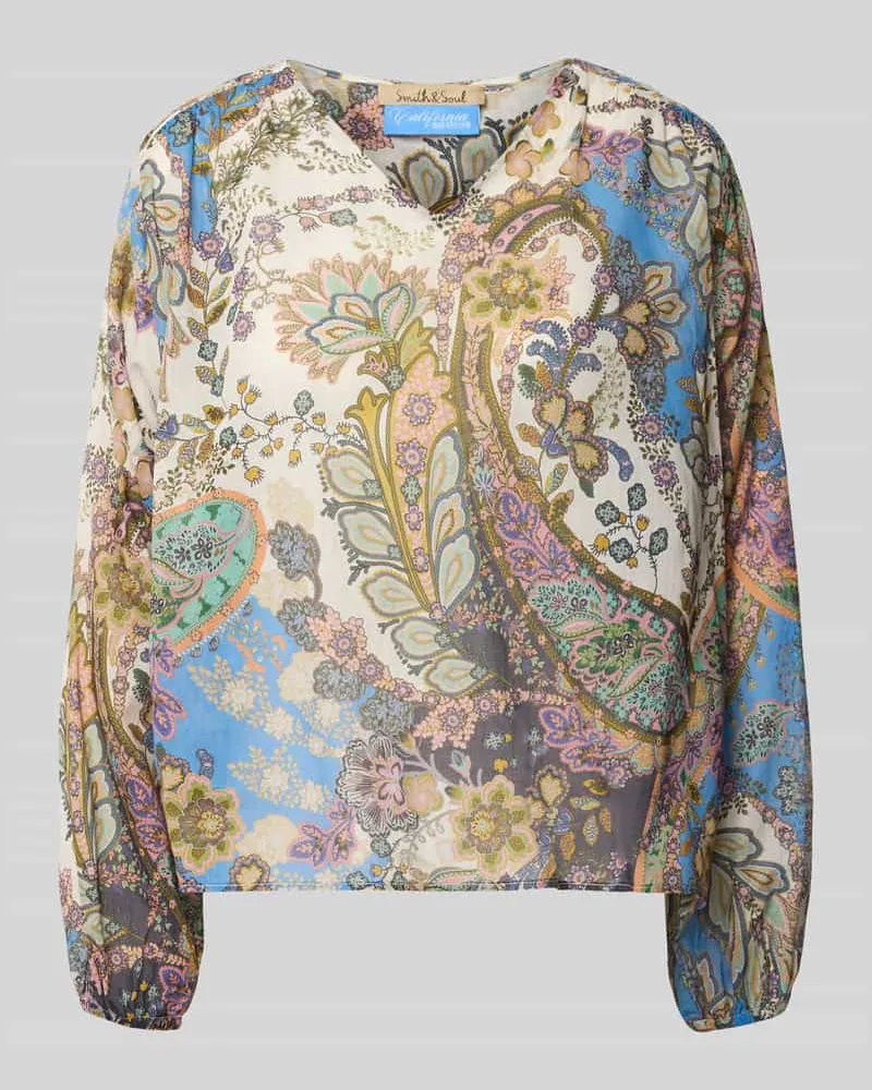 Smith & Soul Regular Fit Bluse aus reiner Baumwolle mit V-Ausschnitt Bleu