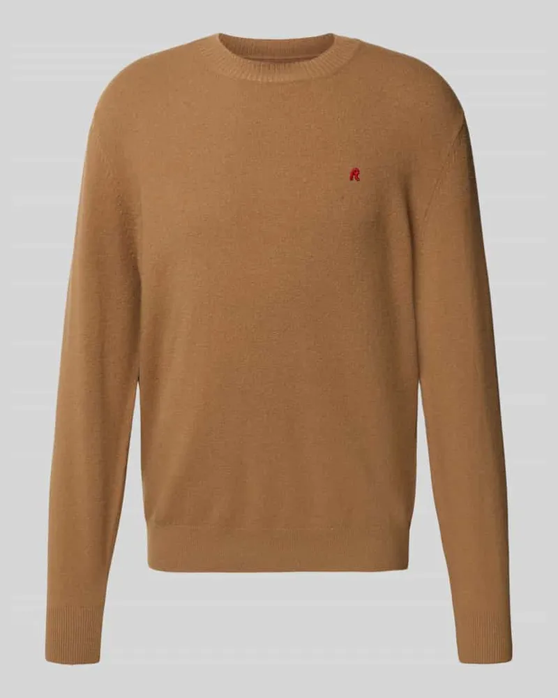 Replay Strickpullover aus Lanawoll-Mix mit Rundhalsausschnitt Camel