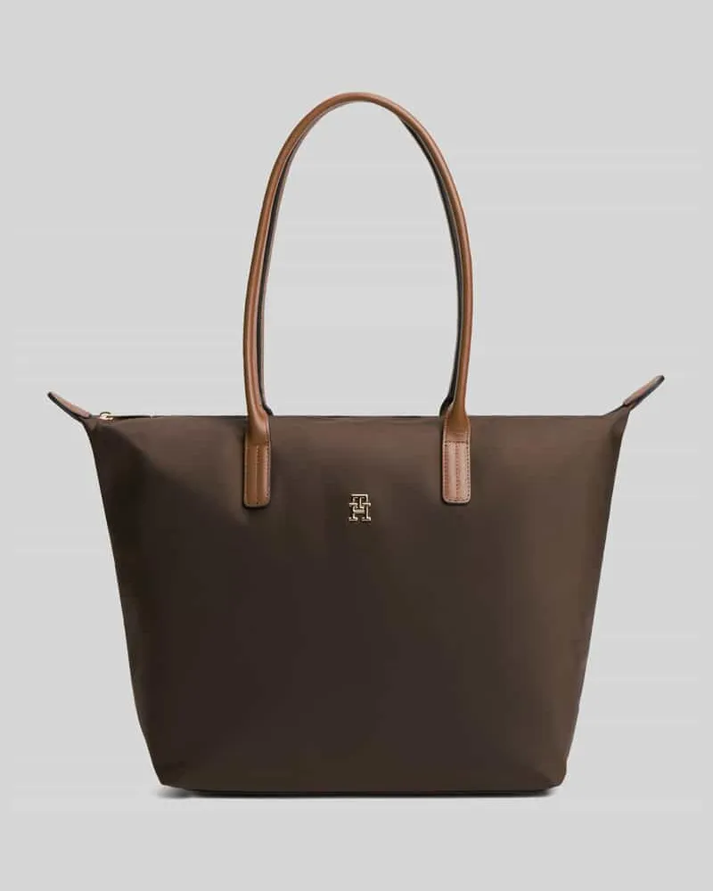 Tommy Hilfiger Shopper aus Nylon mit Besatz aus echtem Leder Dunkelbraun