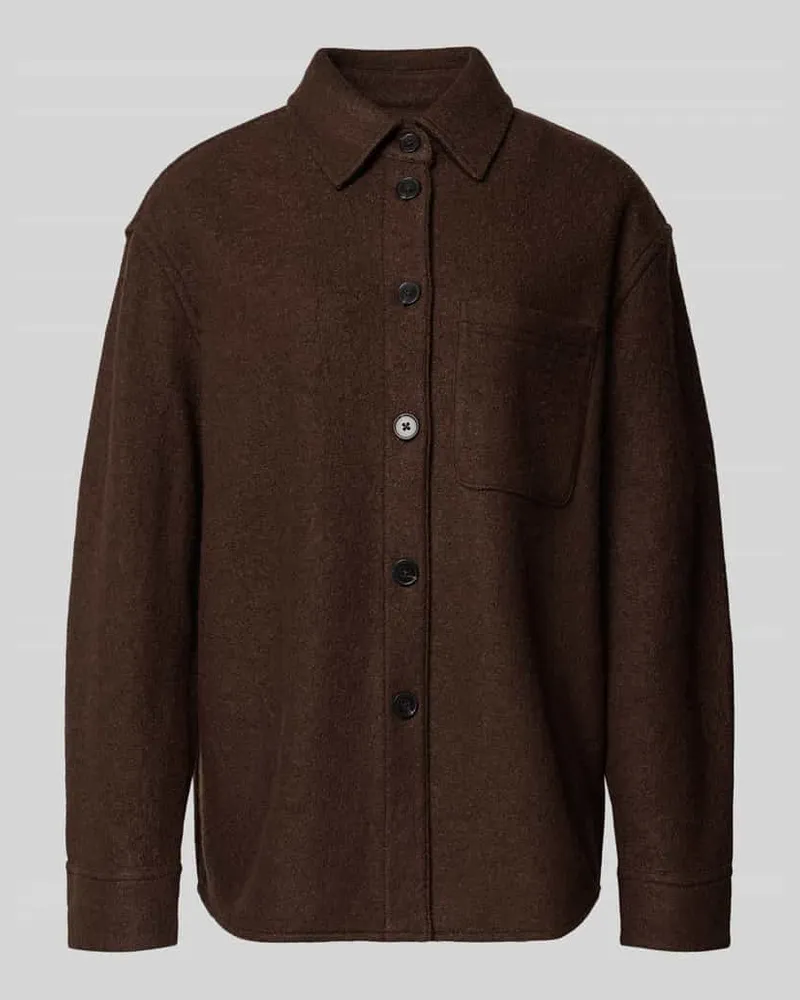 Marc O'Polo Oversized Hemdjacke aus Viskose-Schurwoll-Mix Mittelbraun