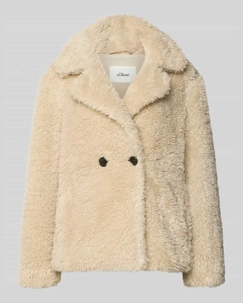 S.Oliver Relaxed Fit Teddyfell-Jacke mit Reverskragen Beige