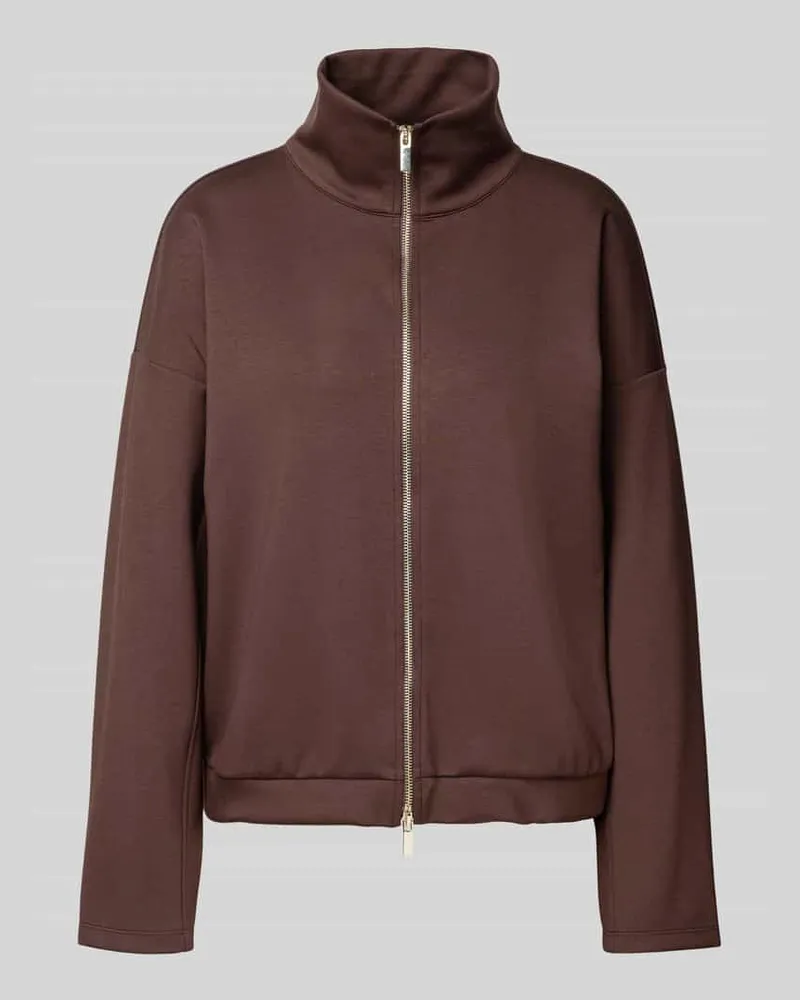 Rich&Royal Sweatjacke aus Viskose-Mix mit Zweiwege-Reißverschluss Dunkelbraun