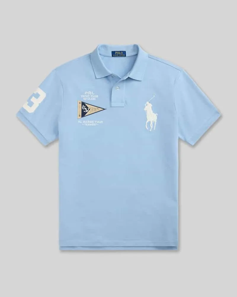 Ralph Lauren Regular Fit Poloshirt aus reiner Baumwolle mit Stitchings Hellblau