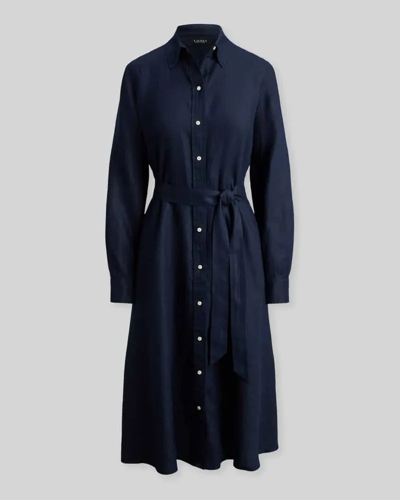 Ralph Lauren Tailliertes Freizeitkleid aus reinem Leinen Marine