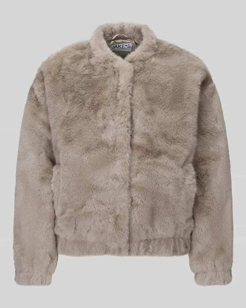 JAKE*S Webpelzjacke mit verdecktem Druckknopfverschluss Taupe
