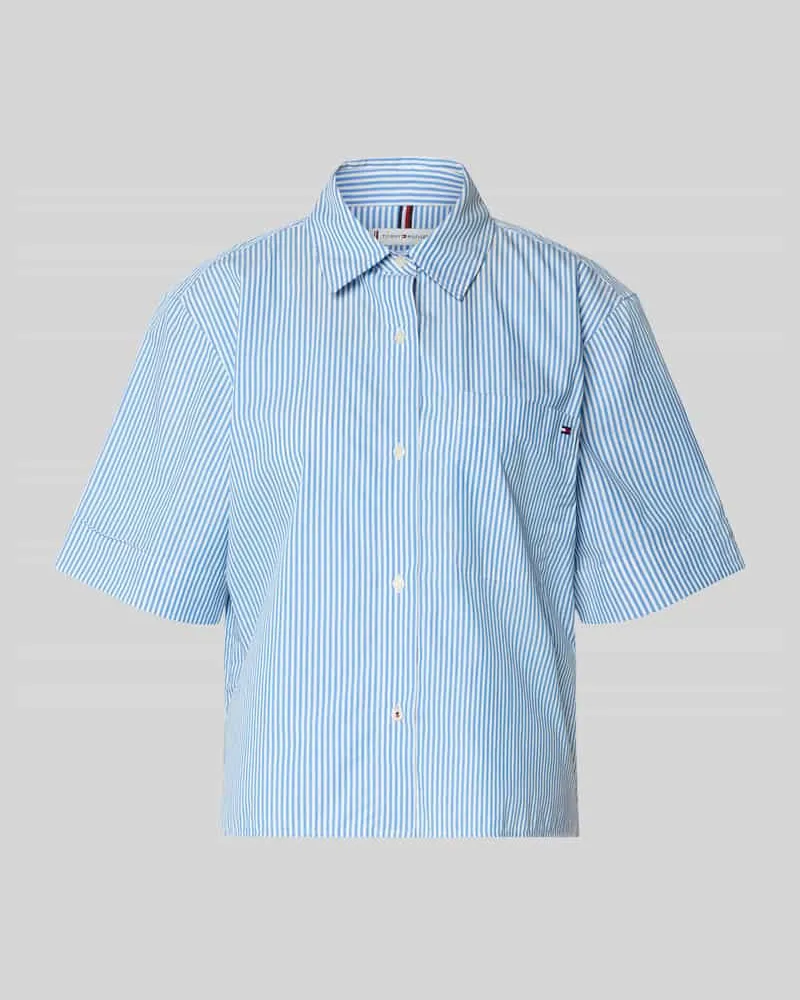 Tommy Hilfiger Boxy Fit Hemdbluse aus reiner Baumwolle Hellblau