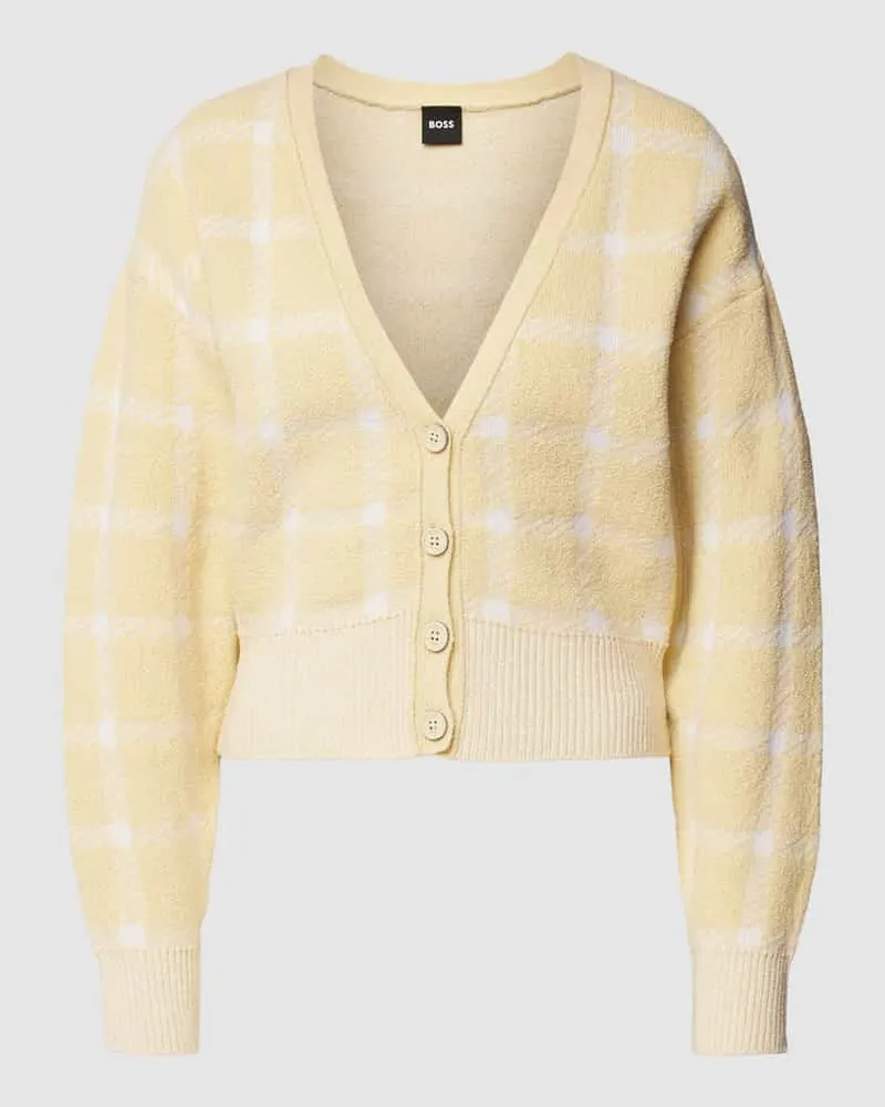 HUGO BOSS Cardigan mit Gitterkaro Modell 'Faite Hellgelb