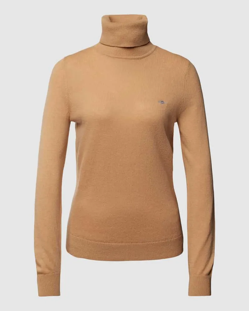 Gant Rollkragenpullover aus Leinen-Mix mit Logo-Stitching Camel