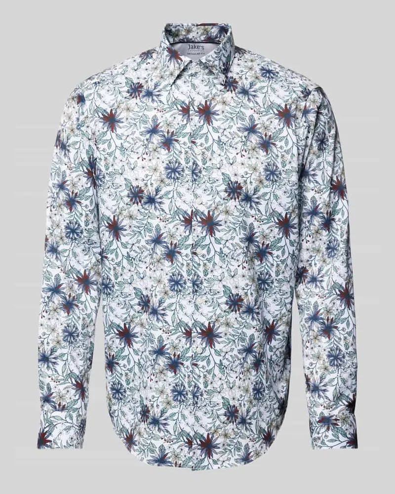 JAKE*S Regular Fit Business-Hemd mit Knopfleiste Weiss