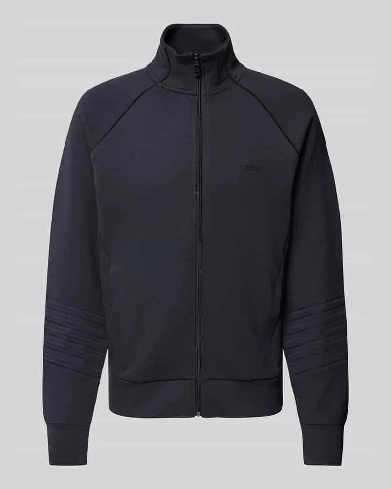 HUGO BOSS Sweatjacke mit Label-Print Modell 'Skaz Dunkelblau