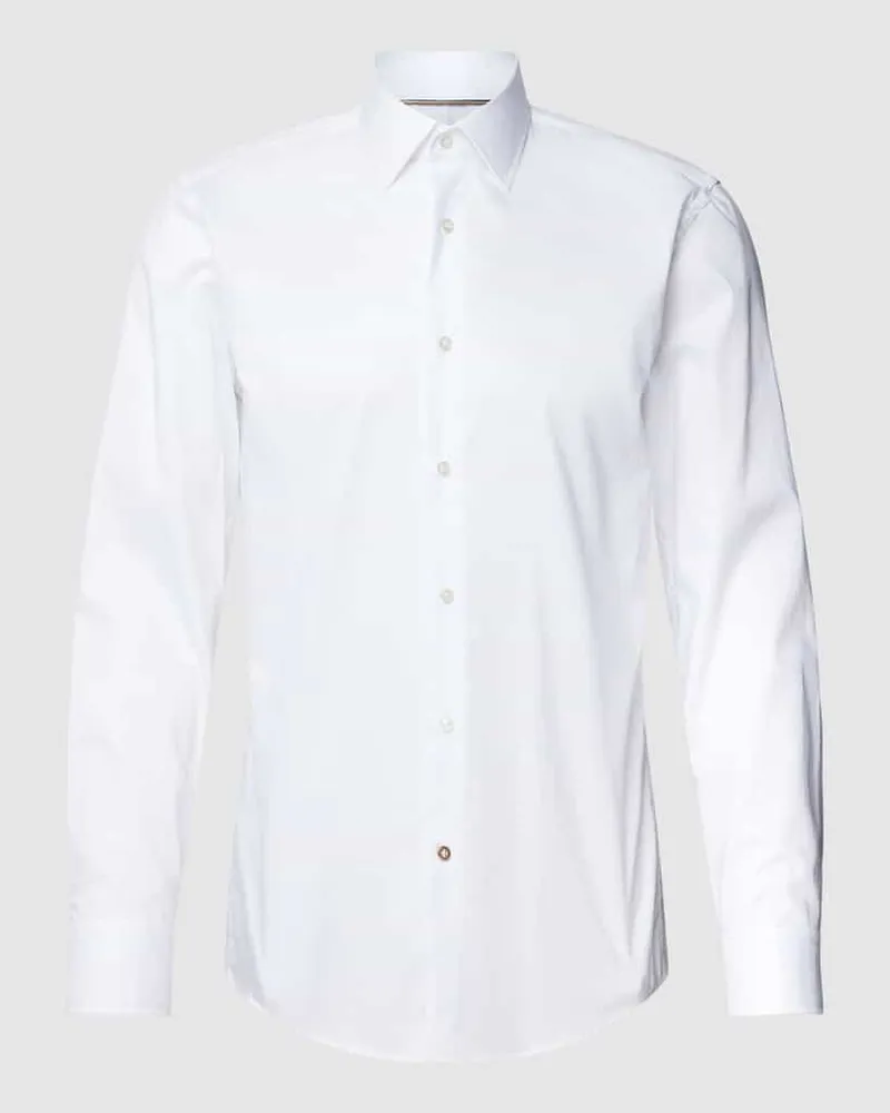 HUGO BOSS Slim Fit Business-Hemd mit Kentkragen Modell 'Hank Kent Weiss
