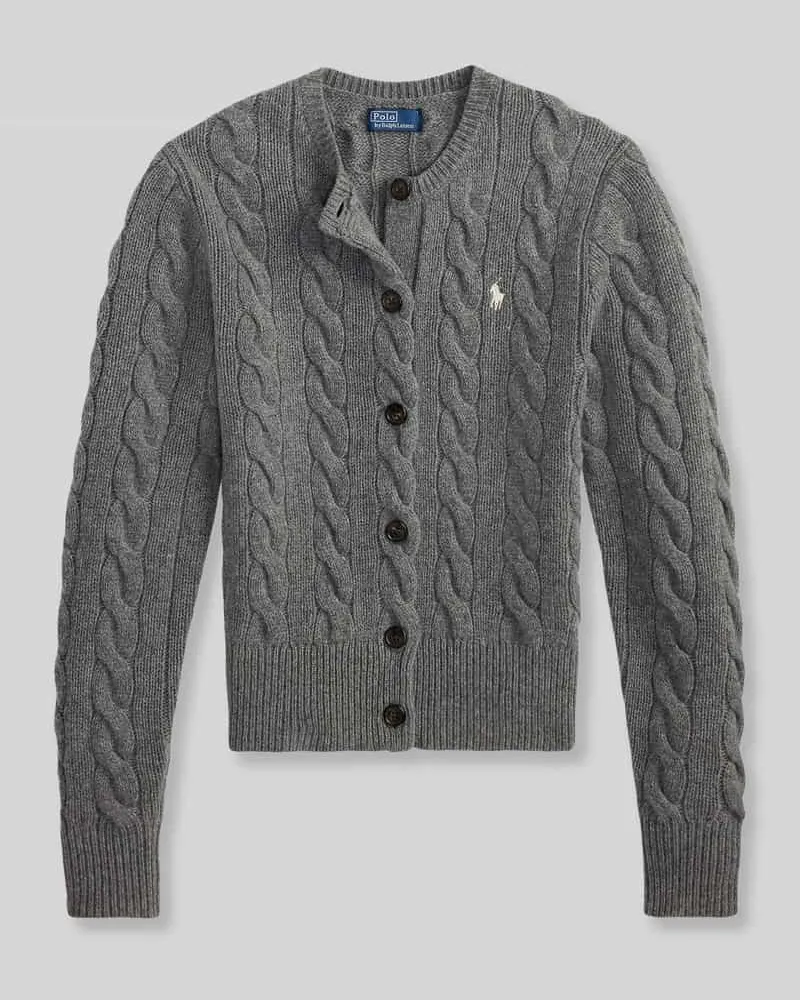 Ralph Lauren Regular Fit Strickjacke aus Wolle mit Kaschmir-Anteil Mittelgrau