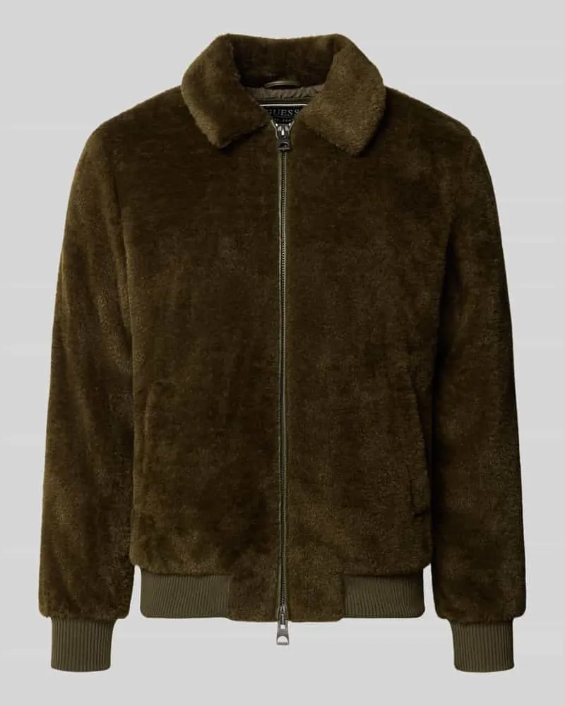 Guess Regular Fit Bomberjacke mit Zweiwege-Reißverschluss Dunkelgruen