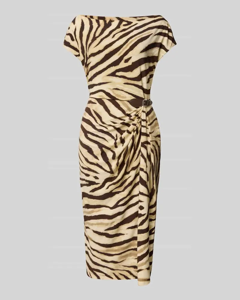 Ralph Lauren Midikleid mit Applikation Modell 'HULLEN Mittelbraun