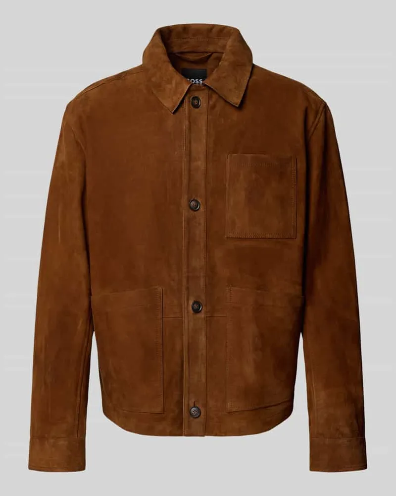 HUGO BOSS Regular Fit Lederjacke aus Ziegenleder Cognac