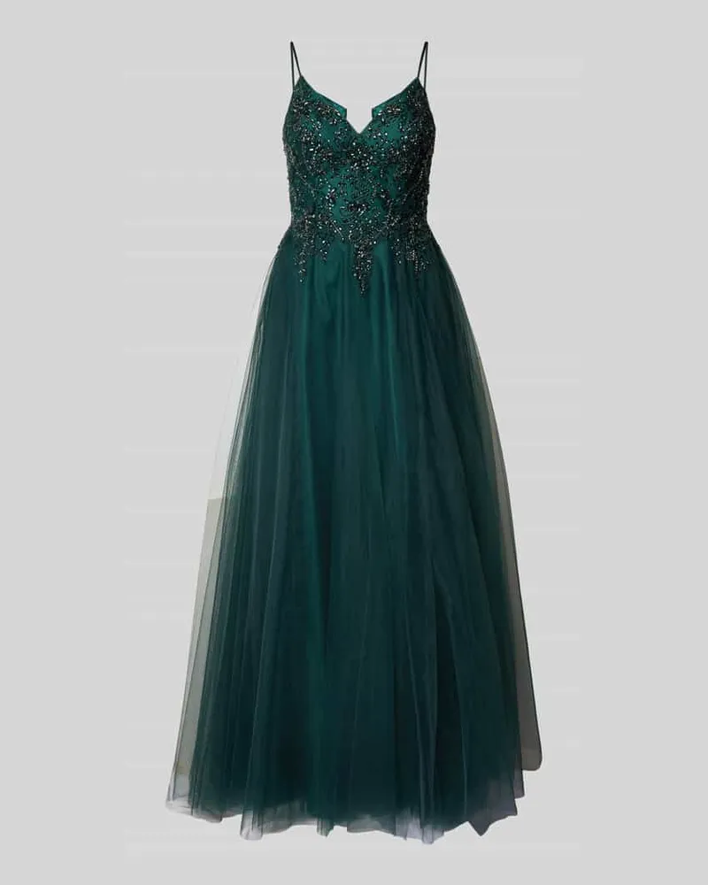 LUXUAR Abendkleid mit Strasssteinbesatz Dunkelgruen