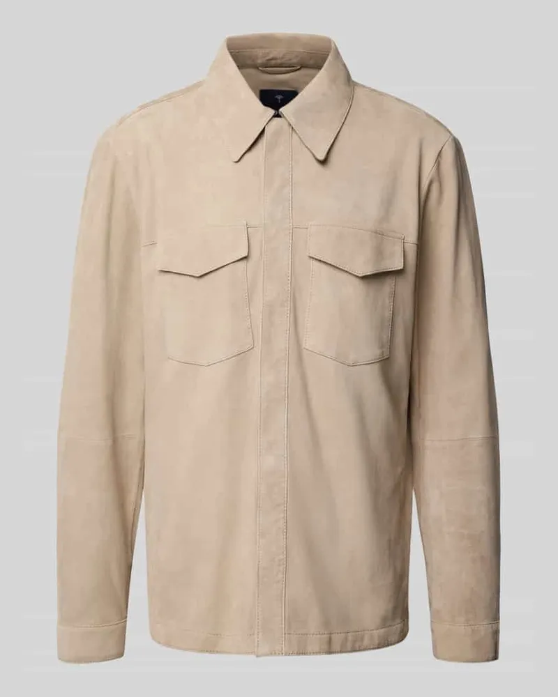 JOOP! Hemdjacke aus Ziegenvelours mit Brusttaschen Modell 'Torn Beige