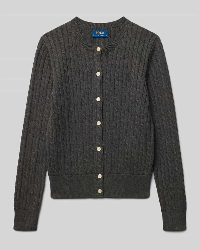 Ralph Lauren Strickjacke mit Zopfmuster und Label-Stitching Mittelgrau