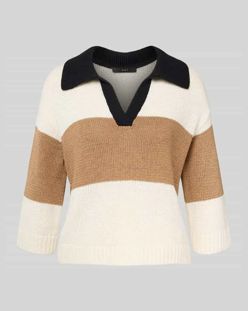 Oui  Strickpullover mit V-Ausschnitt Camel