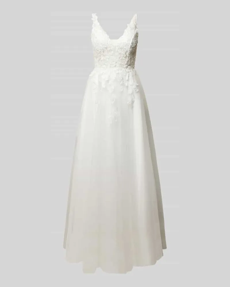 LUXUAR Abendkleid mit Strasssteinbesatz Offwhite