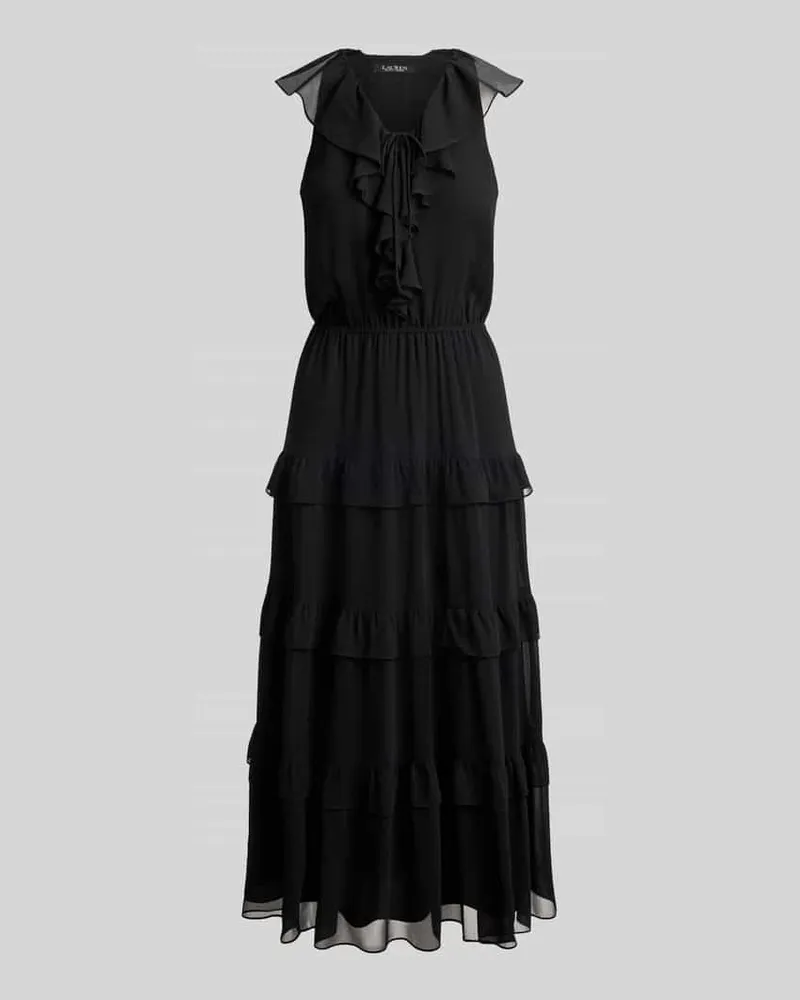 Ralph Lauren Figurumspielendes Freizeitkleid mit Volants Black