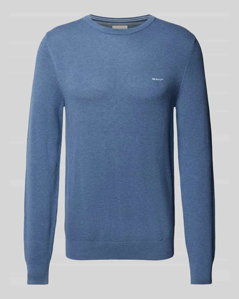 Gant Strickpullover mit Label-Stitching Modell 'PIQUE Jeansblau