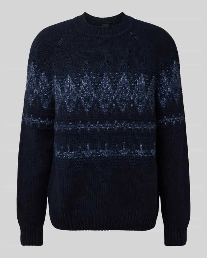 HUGO BOSS Relaxed Fit Strickpullover aus Woll-Mix Modell 'KAROMBO Marine