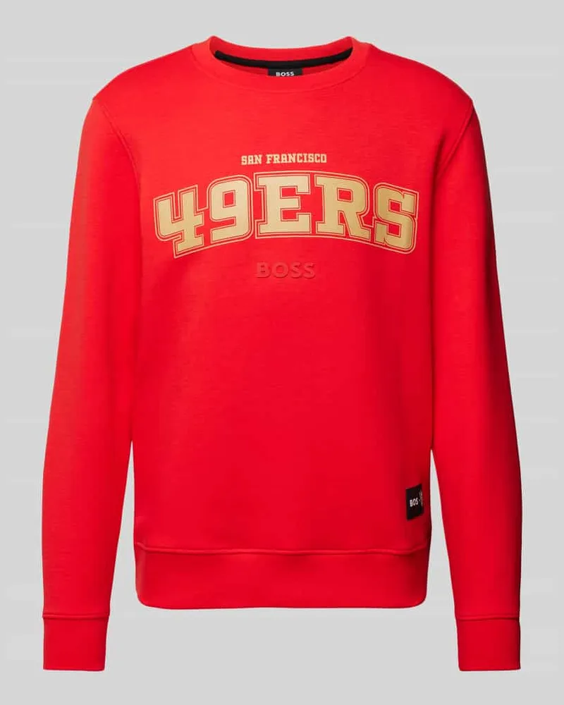 HUGO BOSS Sweatshirt mit Label-Patch Modell 'NFL Hellrot