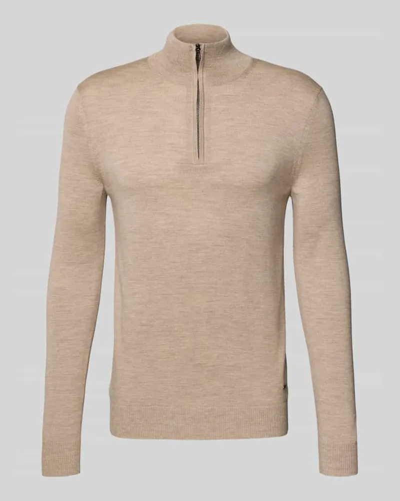 JOOP! Strickpullover aus Schurwolle mit Stehkragen Modell 'Dario Beige